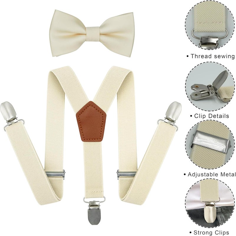 BEWDIO Adjustable Baby Boy Suspenders and Bow Tie, Pre-tied Kids Bowtie and Elastic Suspenders with 4 Strong Metal Clips - Image 2